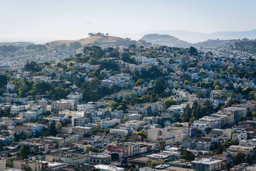 Hillside neighborhood of closely packed houses