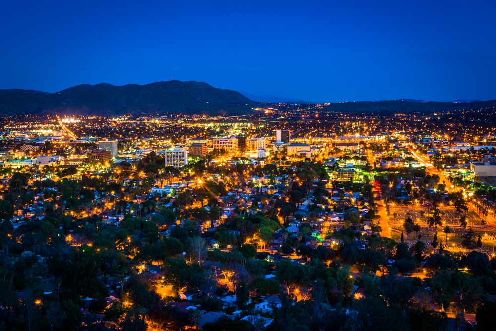 City lights across a valley at night