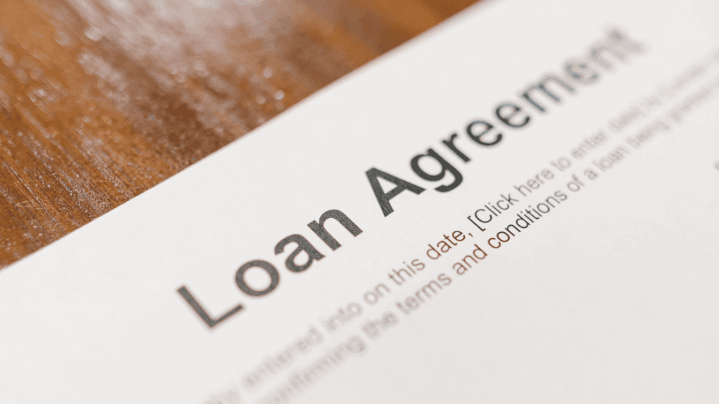 Close-up of a printed loan agreement