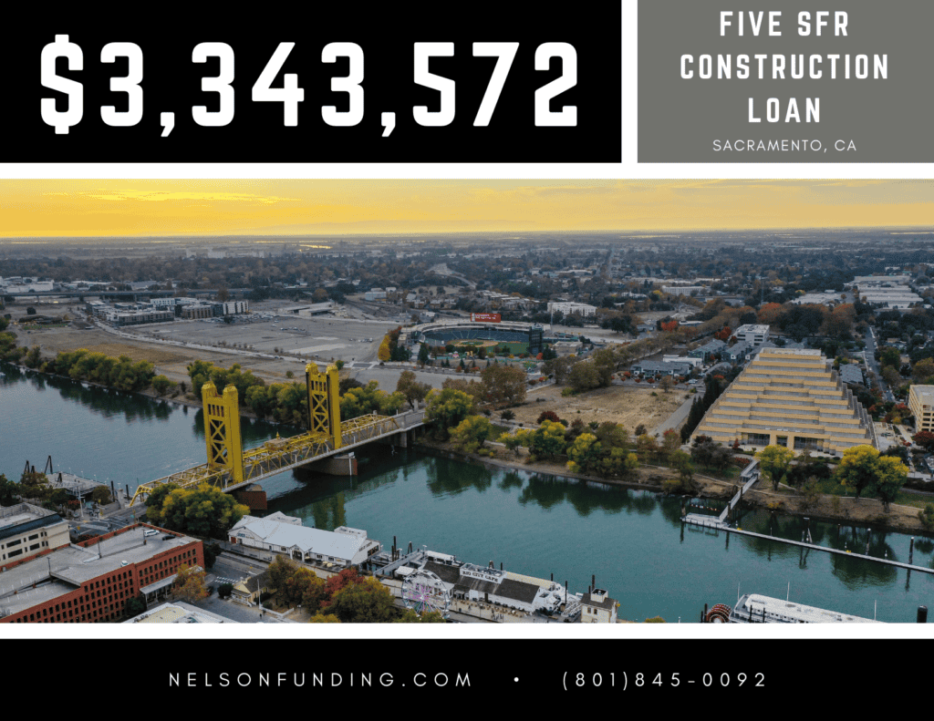 Nelson Funding deal graphic: $3,343,572, five SFR construction loan