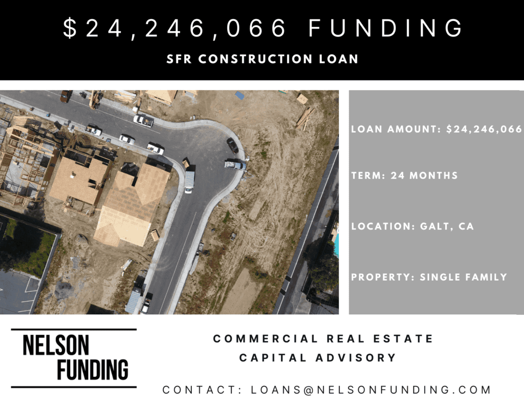Nelson Funding deal graphic: $24,246,066 funding, SFR construction loan