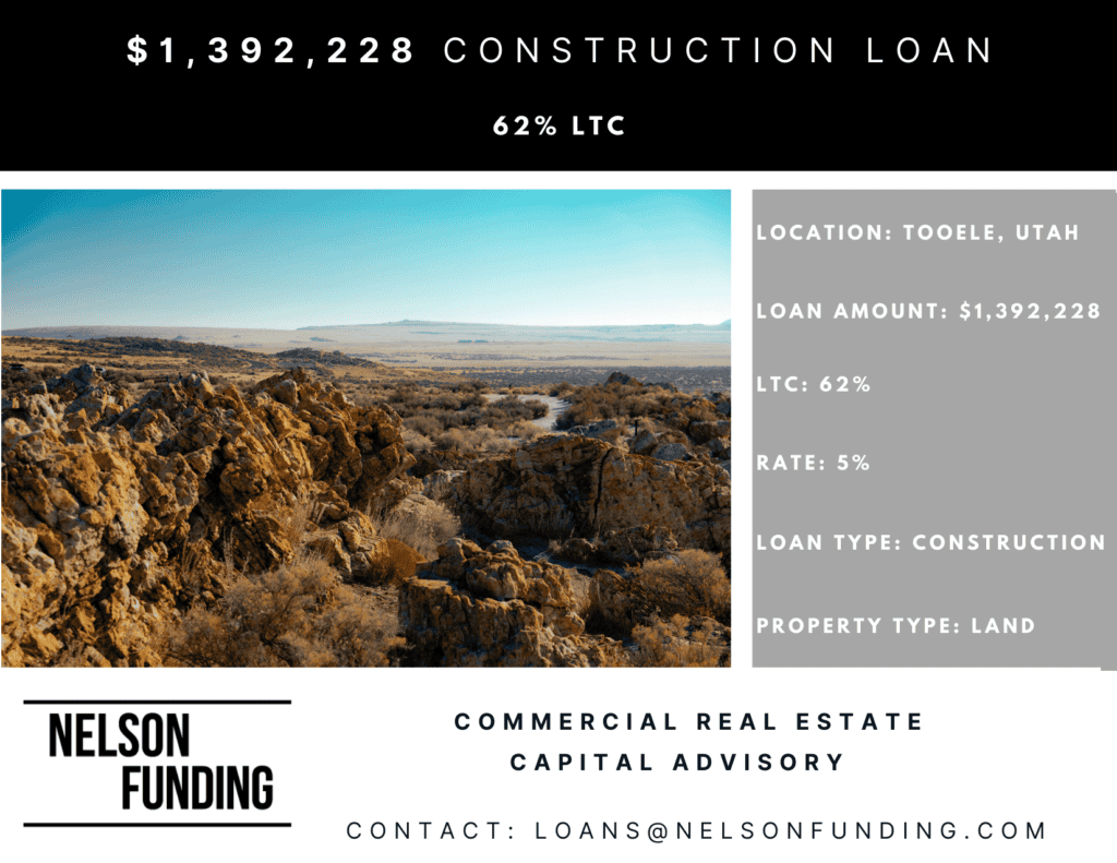 Nelson Funding deal graphic: $1,392,228 construction loan, 62% LTC