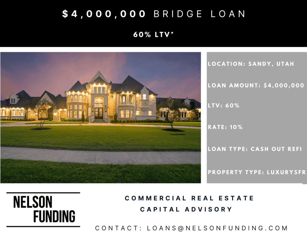 Nelson Funding deal graphic: $4,000,000 bridge loan, 60% LTV