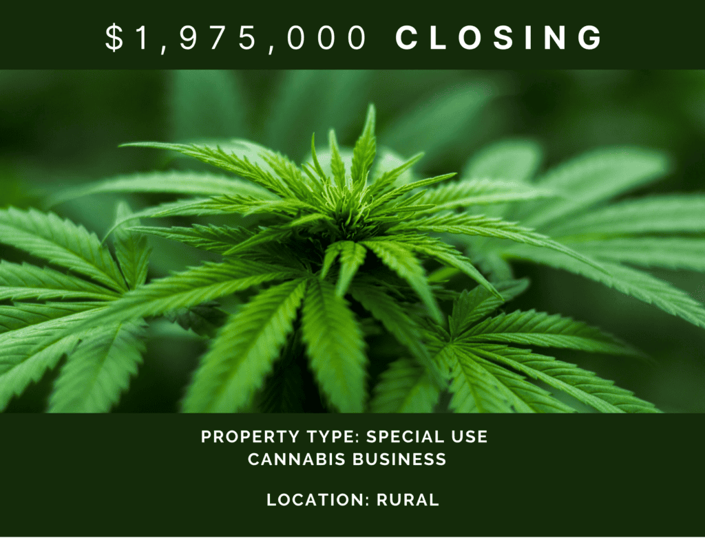 Nelson Funding deal graphic: $1,975,000 closing, special use cannabis business, rural location