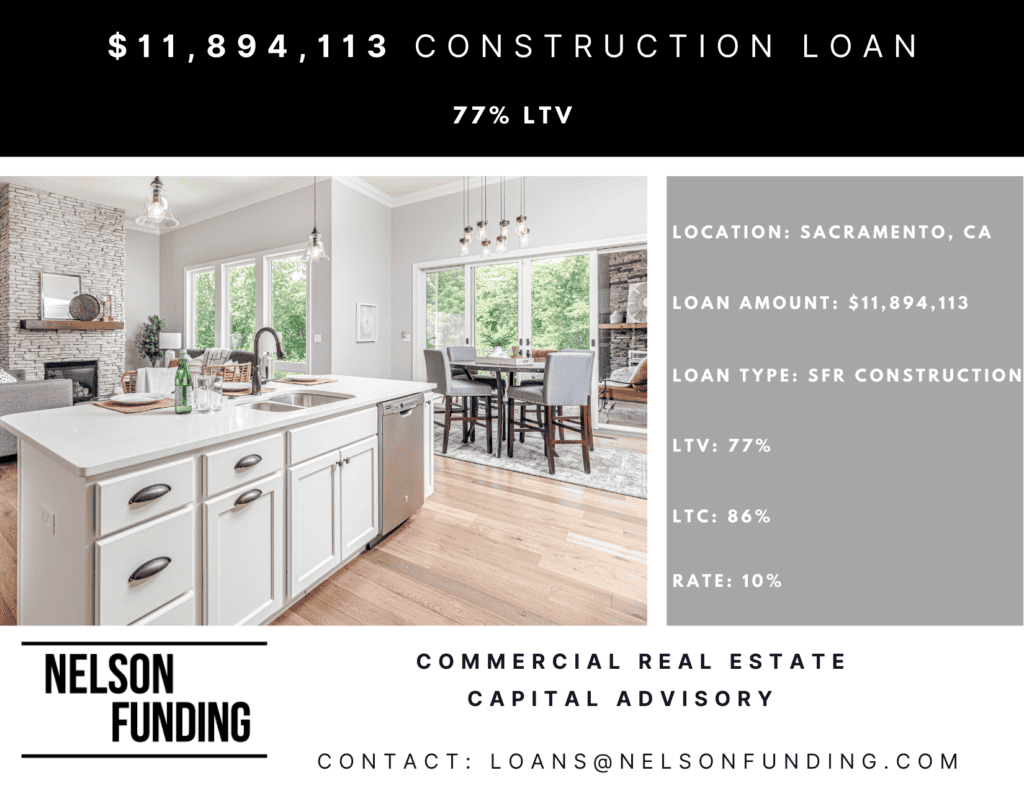 Nelson Funding deal graphic: $11,894,113 construction loan, 77% LTV