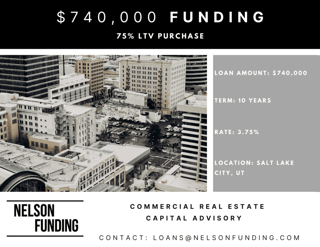 Nelson Funding deal graphic: $740,000 funding, 75% LTV purchase
