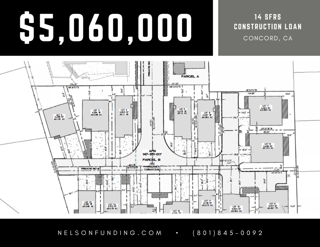 Nelson Funding deal graphic: $5,060,000, 14 SFRs construction loan